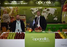 Apostolis and Zacharis and Ioannis Kaltsonidis from Oporello, a Greek exporter that was showcasing their apples.